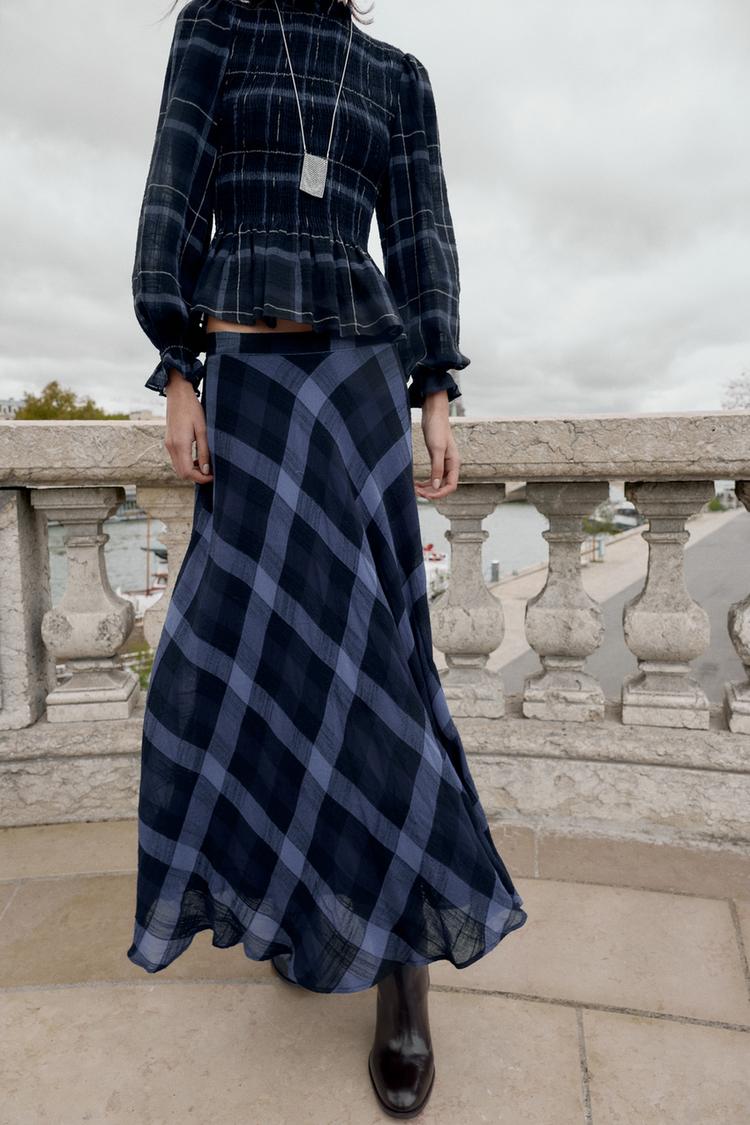 PLAID MIDI SKIRT
