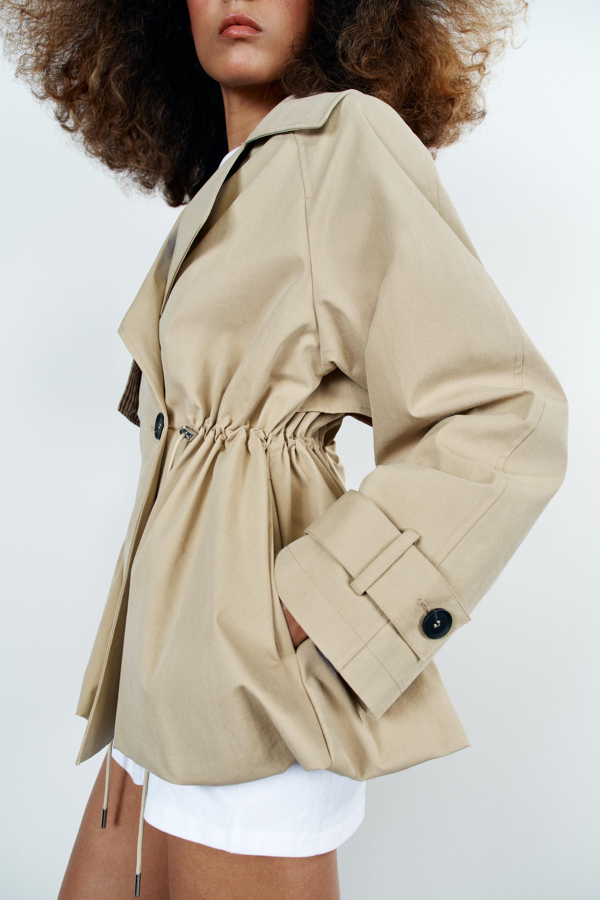DOUBLE-BREASTED DRAWSTRING TRENCH JACKET