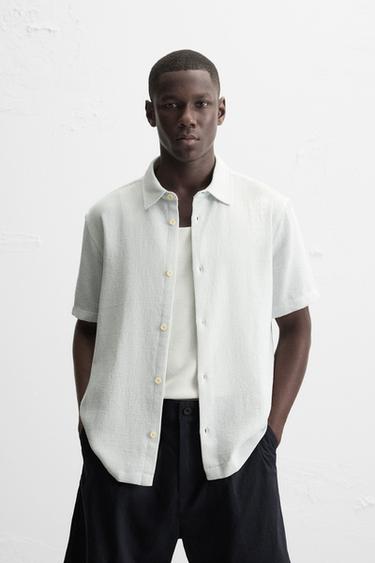 TEXTURED REGULAR FIT SHIRT - White / Sky blue by Zara