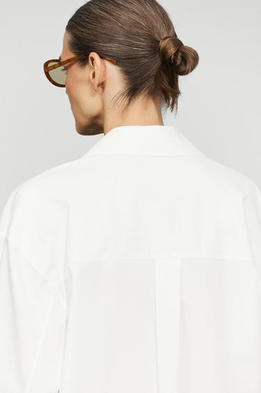 Chemise en popeline avec détails coutures - Blanc de Zara