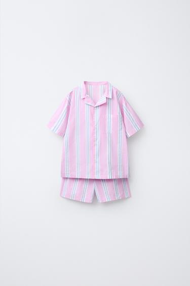 2-6 ANOS/ PIJAMA CAMISA E BERMUDA ÀS RISCAS - Rosa da Zara