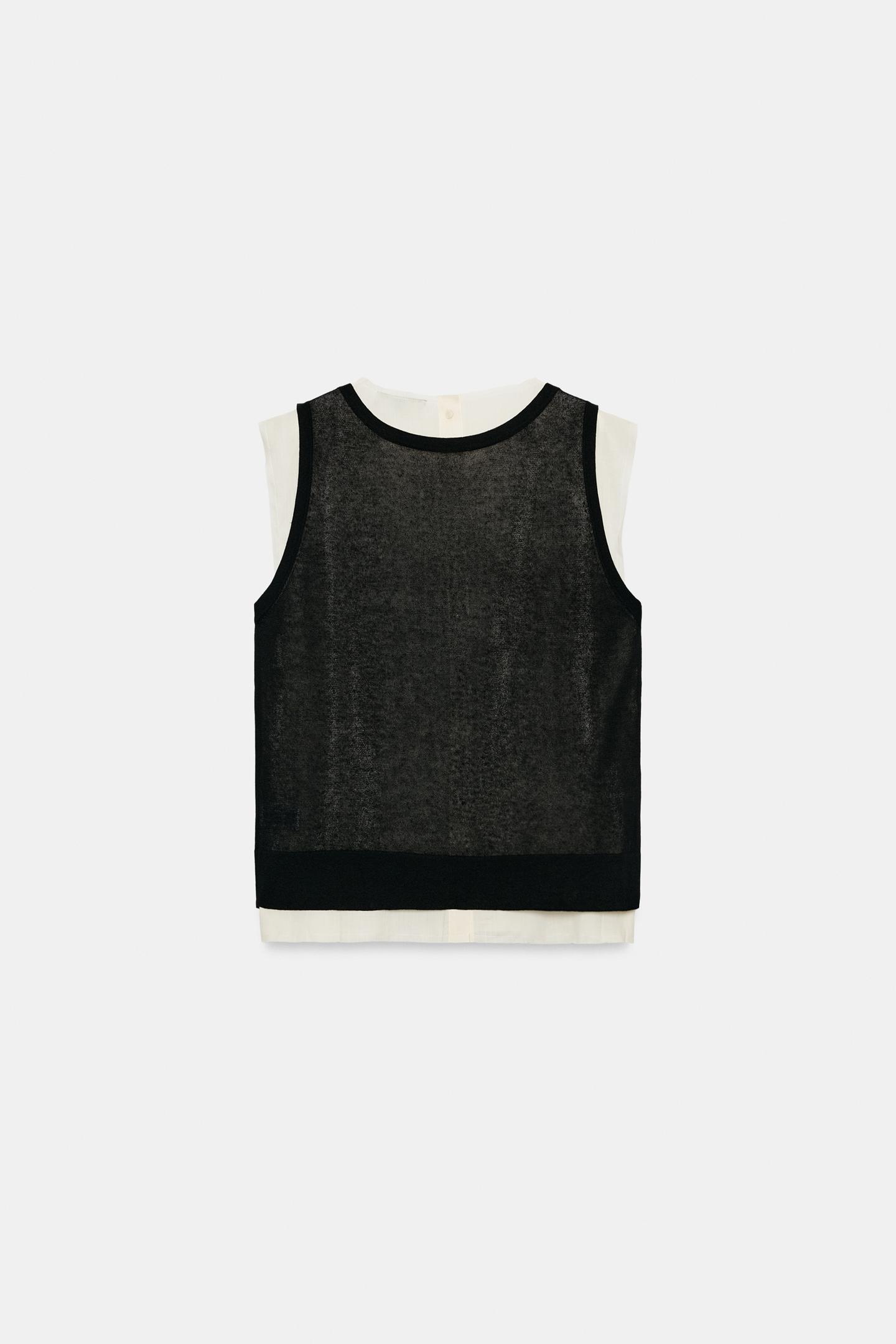 Женский топ Zara Combination Knit Top, цвет: Экрю / Чёрный — фото 6