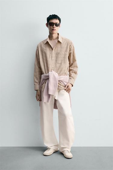 TEXTURED CHECK SHIRT - Sand by Zara