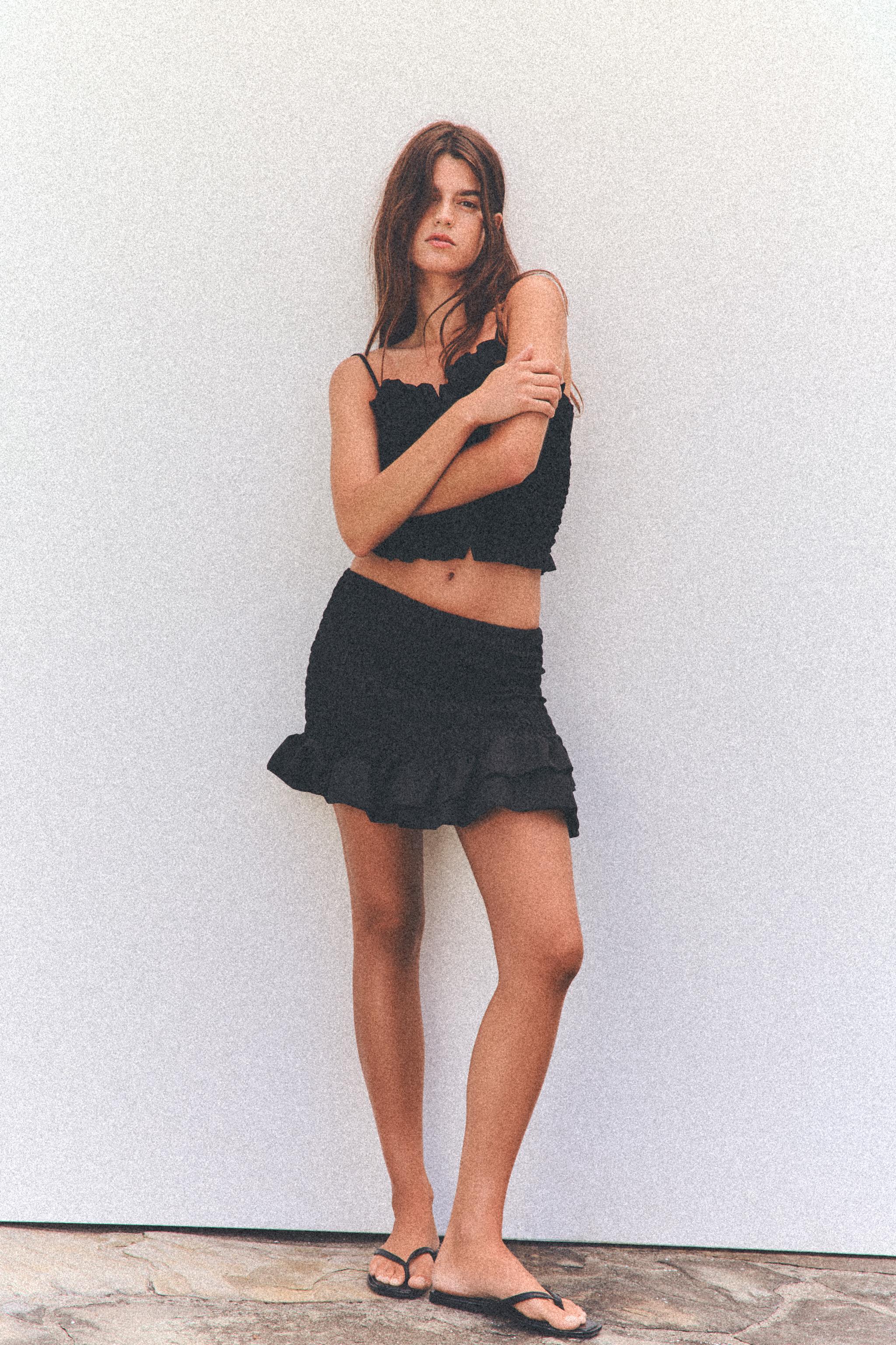 FRILLED MINI SKIRT Black ZARA Ireland