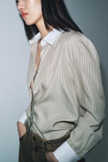 CAMISA RAYAS CONTRASTE ZW COLLECTION - rayas de Zara