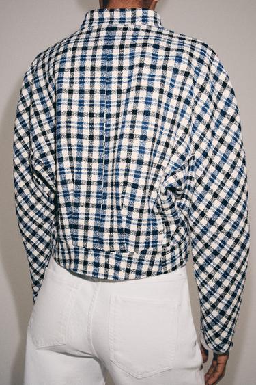 VESTE À CARREAUX ZW COLLECTION - Écru / Bleu de Zara - Image 4