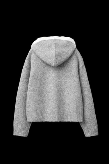 CHAQUETA PUNTO CAPUCHA VIVOS CROCHET - Gris medio de Zara