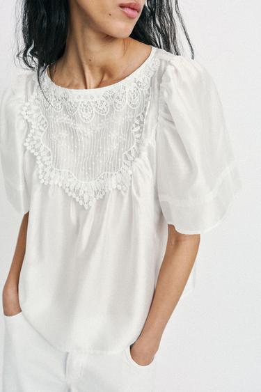 EMBROIDERED SHORT SLEEVE BLOUSE - White by Zara - Image 3