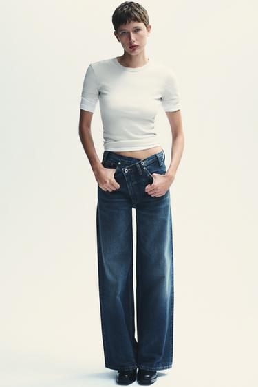 TRF WIDE-LEG HIGH-WAIST JEANS WITH CROSSOVER WAIST - Navy blue by Zara
