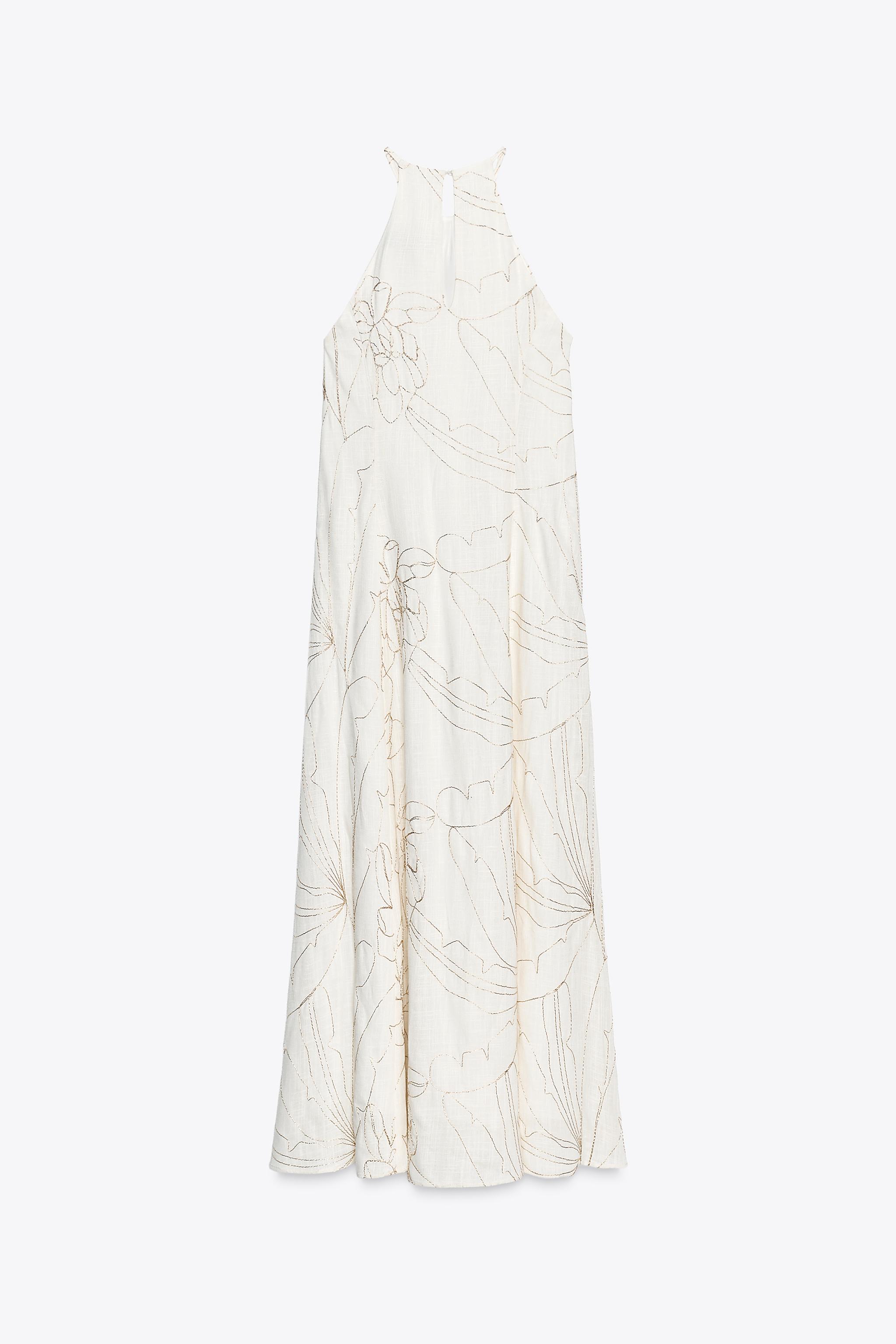 FLORAL EMBROIDERED HALTER DRESS - Golden | ZARA United States