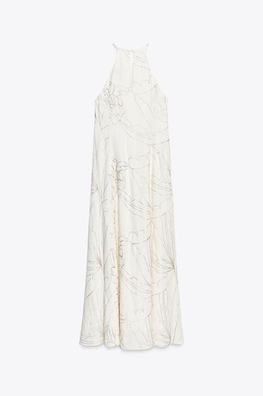HALTER DRESS WITH FLORAL EMBROIDERY - Golden by Zara - Image 6