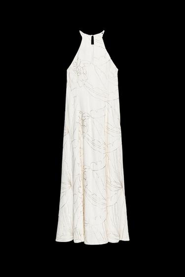 HALTER-KLEID MIT BLUMENSTICKEREI - Goldfarben von Zara