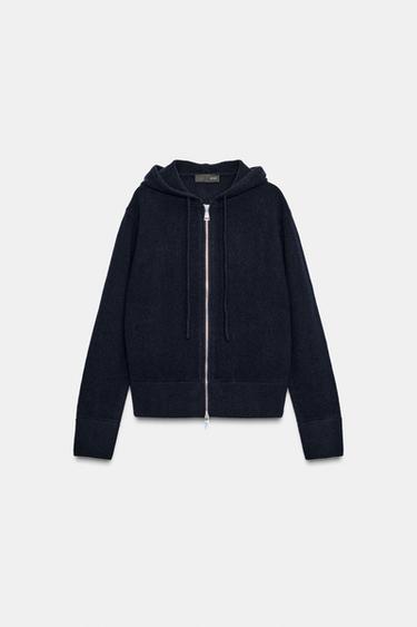 100% WOOL HOODIE - Navy blue by Zara