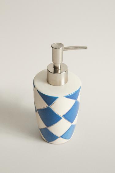 BLUE DIAMOND CERAMIC SOAP DISPENSER — Blue/White 2