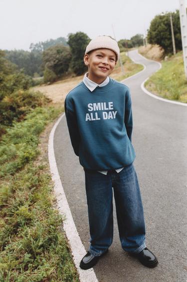 SWEAT À INSCRIPTION FLOQUÉE - Bleu de Zara