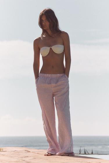 Zara STRIPED PAJAMA PANTS - Pink / White