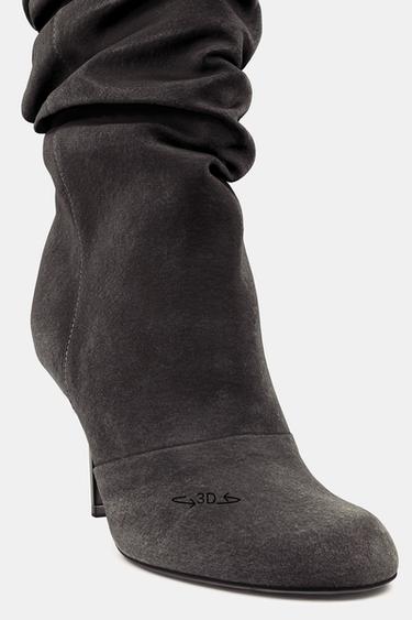 BOTTES EN CUIR FRONCÉES - Gris de Zara - Image 7