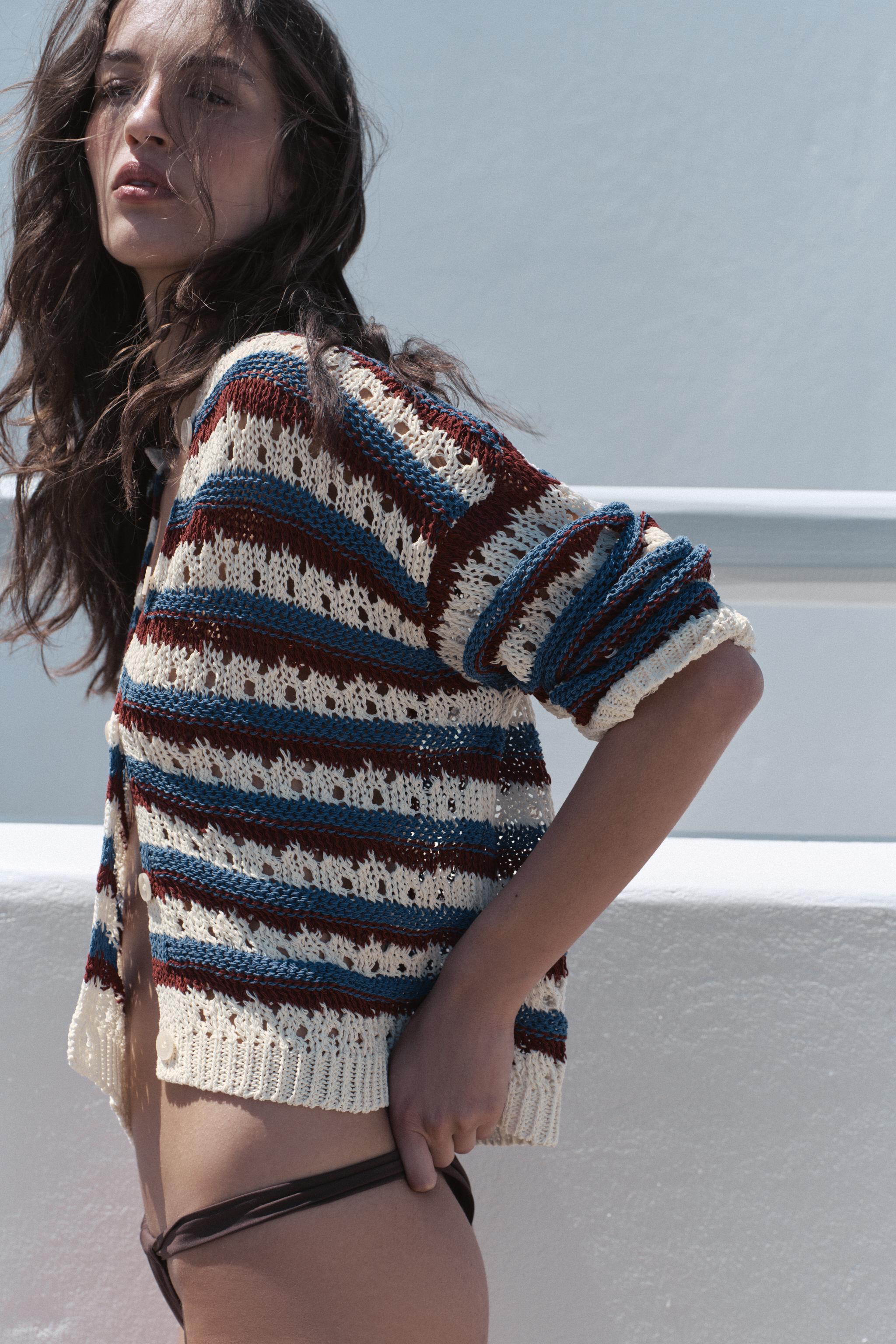OPEN-KNIT STRIPED JACKET