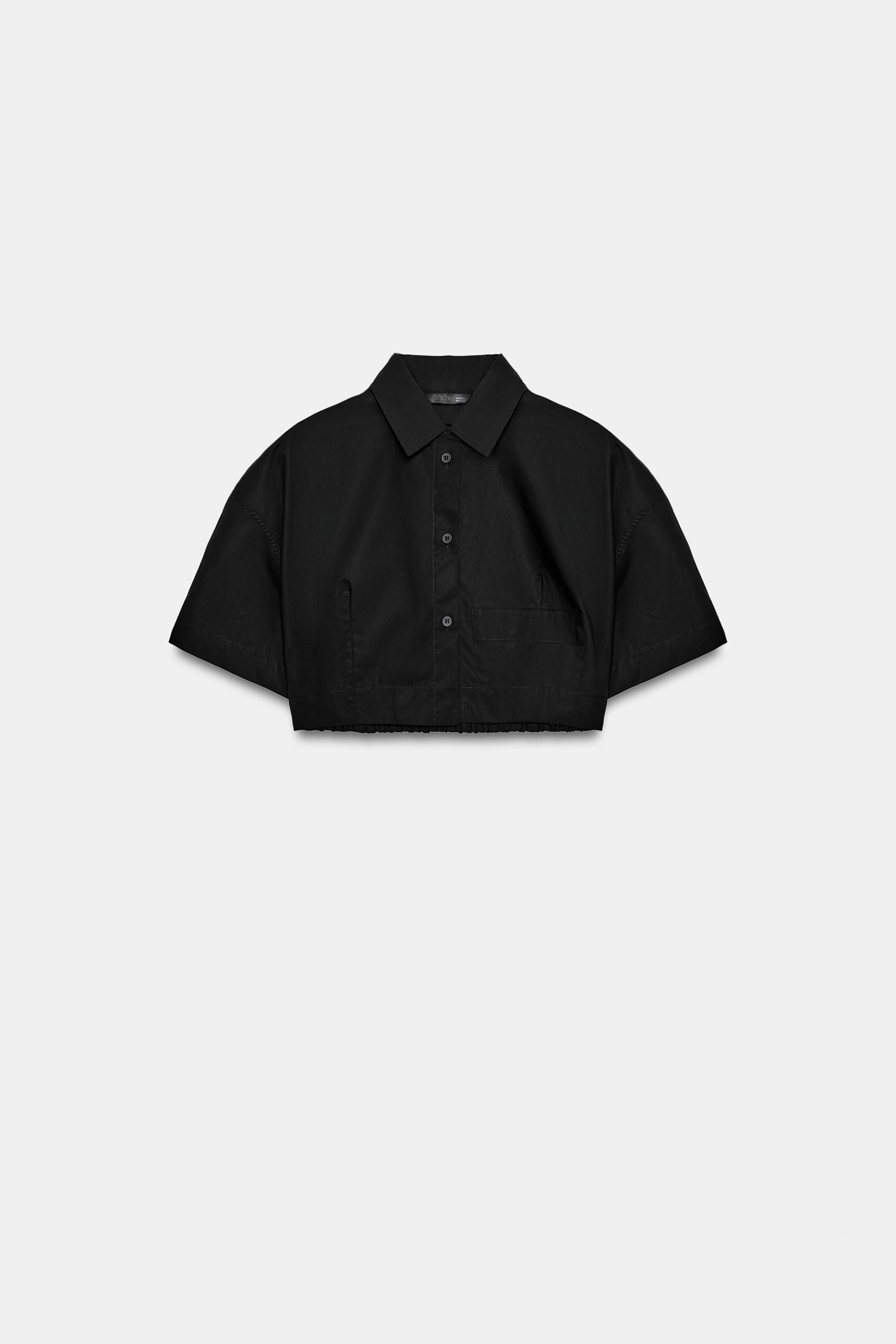 Женские рубашки Zara STRIPED POPLIN CROP SHIRT — фото 6
