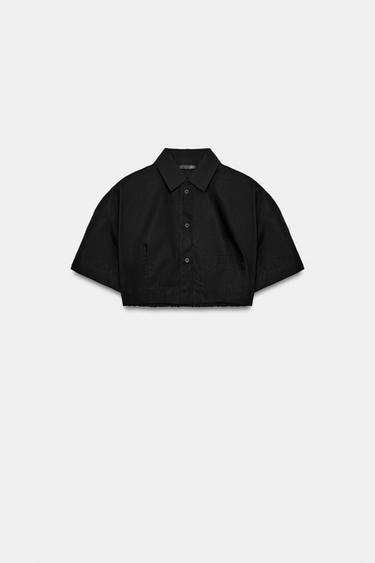 CROPPED POPLIN SHIRT - Black by Zara