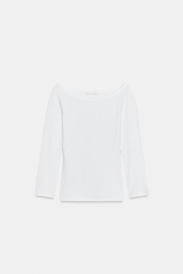 ÁO PHÔNG CỔ THUYỀN - Màu trắng từ Zara
