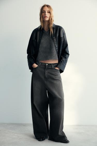 Zara ZW COLLECTION FAUX LEATHER SHIRT - Black