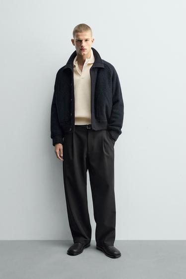 CONTRAST COLLAR RIBBED JACKET - Navy blue by Zara