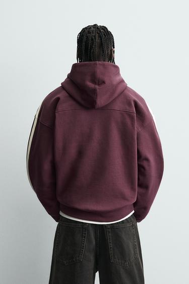 CONTRAST STRIPE PATCH HOODIE - Maroon by Zara - Image 2