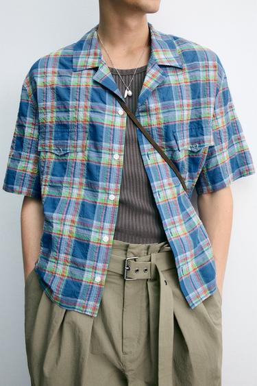 RELAXED FIT CHECK SHIRT - Mid-blue by Zara - Image 6