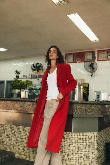 ABRIGO MEZCLA DE LANA ZW COLLECTION - Rojo de Zara