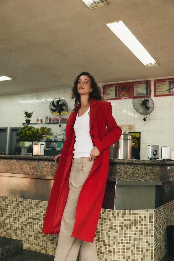 ABRIGO MEZCLA DE LANA ZW COLLECTION - Rojo de Zara - Imagen 0
