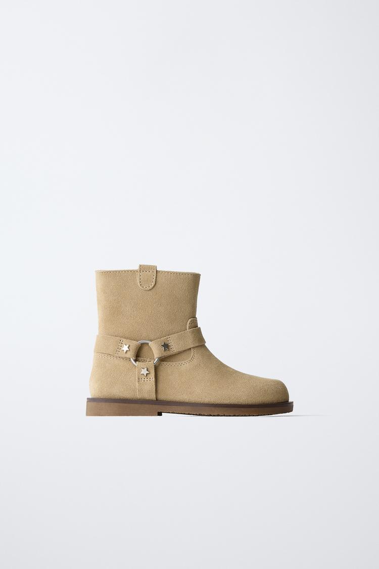 LEATHER BIKER BOOTS Sand Brown ZARA United Kingdom