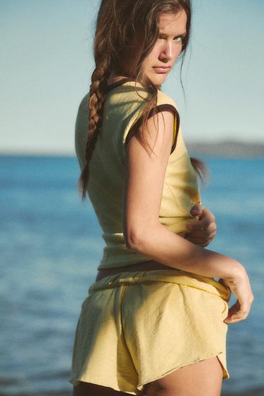 SLUB KNIT SHORTS WITH DRAWSTRING - Light yellow by Zara - Image 4