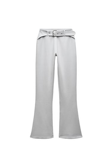 BELTED FLARED INTERLOCK PANTS