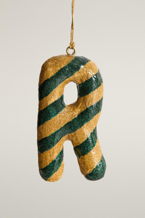 CHRISTMAS TREE DECORATION WITH LETTER R AND STRIPES - Green by Zara - Image 0