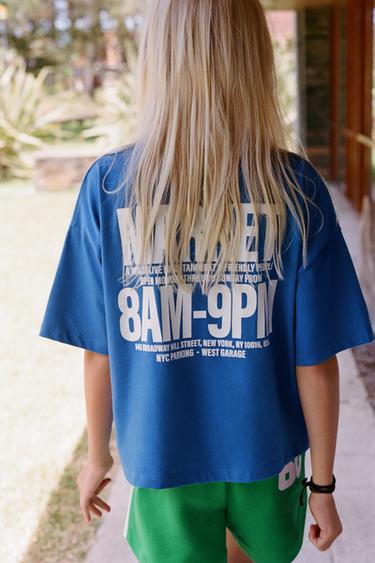 T-SHIRT MIT TEXT-PRINT - Bläulich von Zara