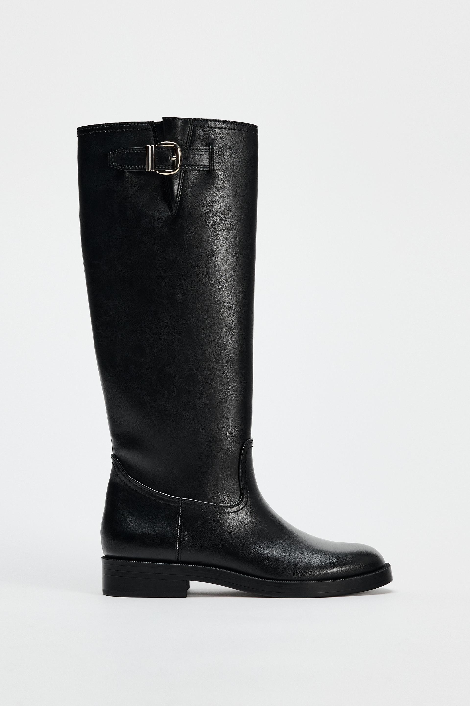 BUCKLE KNEE HIGH BOOTS Black ZARA UAE Dubai Sharjah Ajman UAQ Fujairah