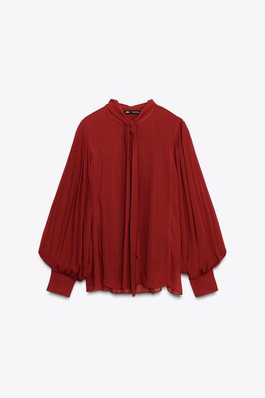 ZW COLLECTION PUFF SLEEVE BLOUSE WITH BOW - Red by Zara - Image 0