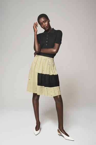 FALDA ABALORIOS CON LINO - THE ITEM - Crudo / Negro de Zara - Imagen 0