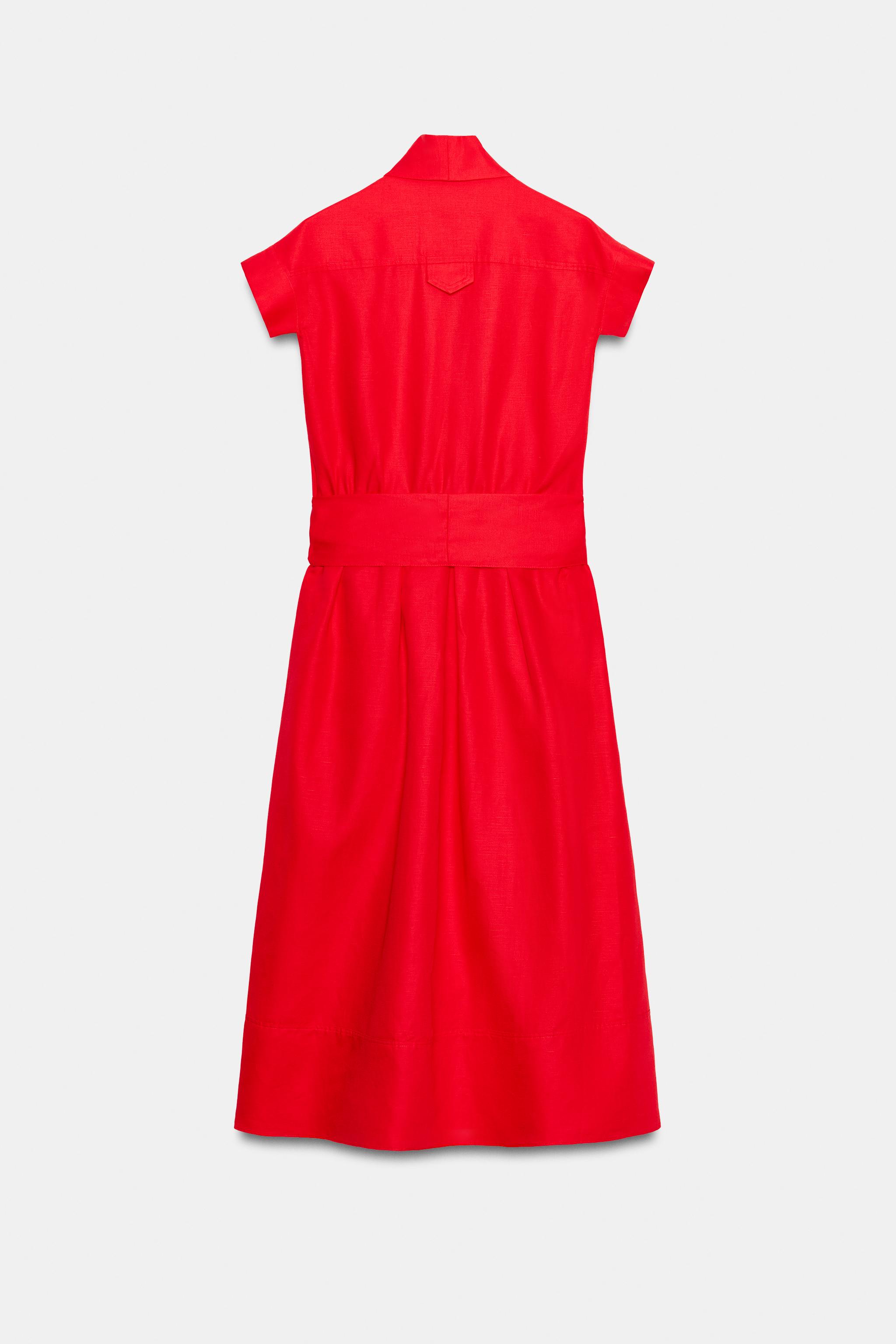 Zara ZW COLLECTION KETEN KARIŞIMLI MİDİ ELBİSE görsel 7