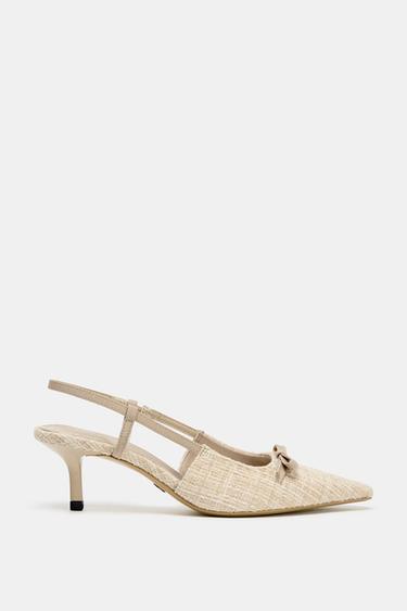 패브릭 리본 힐 슈즈 - Zara 크림 화이트