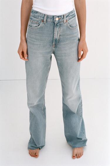 Zara TRF HIGH-RISE WIDE-LEG 牛仔褲 - 淡藍色