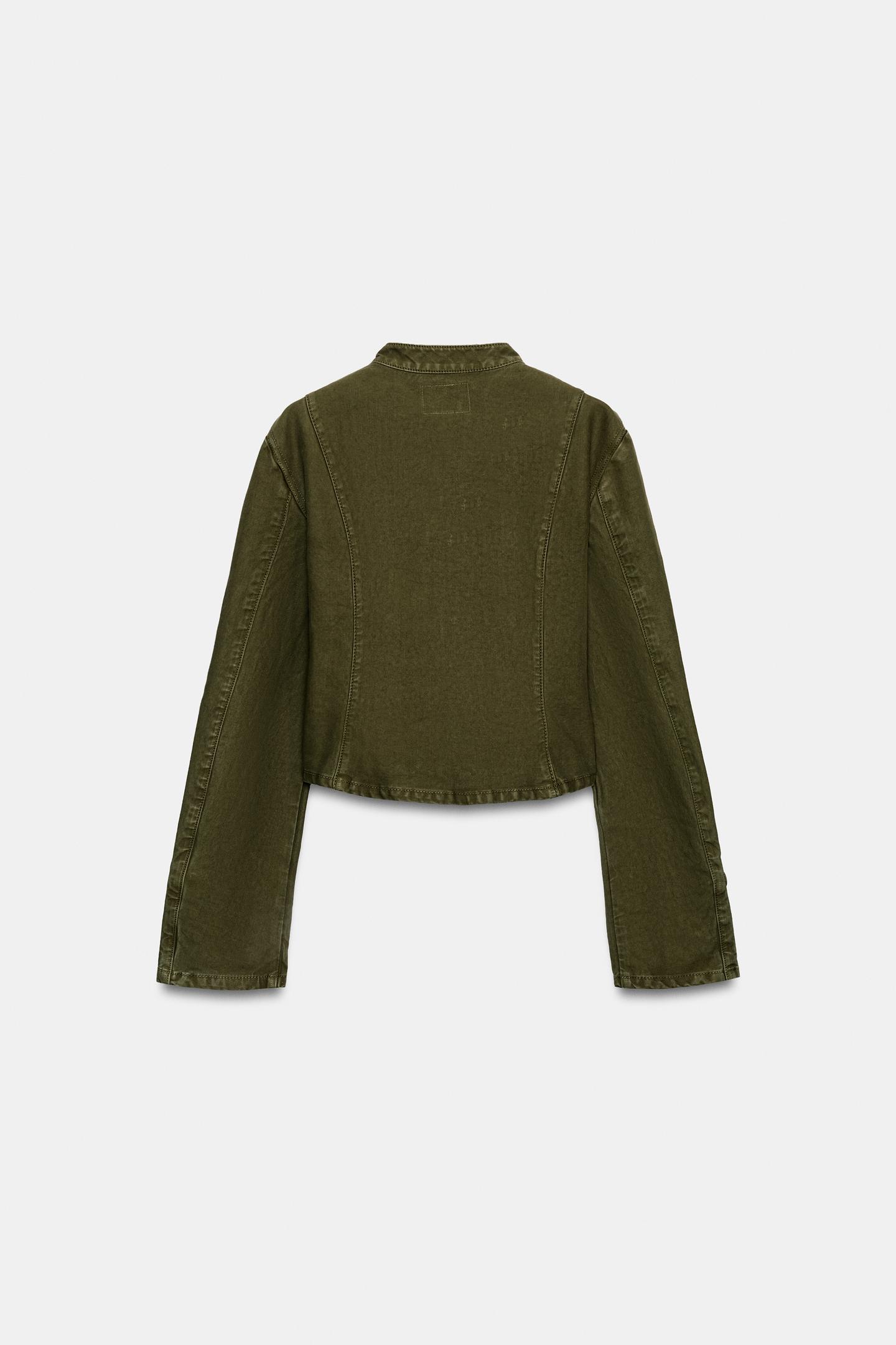 Женская куртка Zara Trf Denim Button, цвет: Тёмный хаки — фото 7