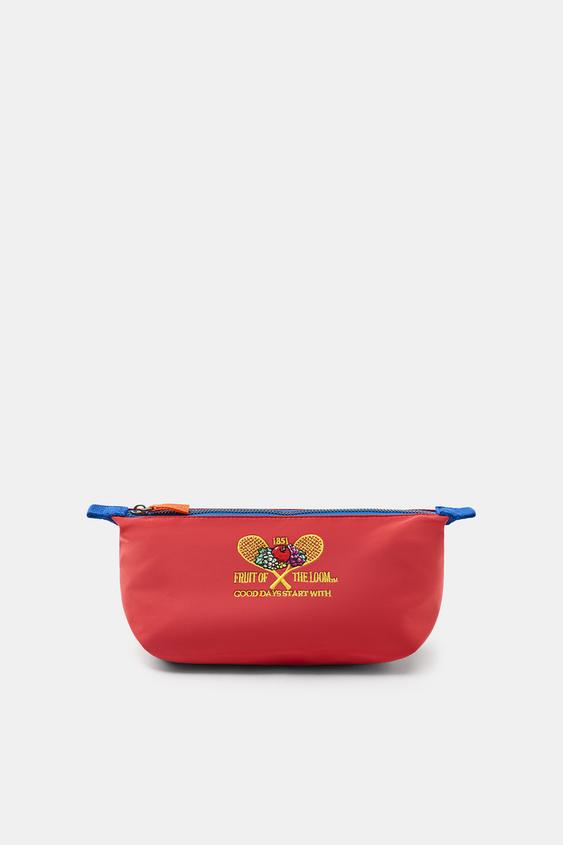FRUIT OF THE LOOM™ NYLON EMBROIDERED WASH BAG - Red by Zara - Image 0