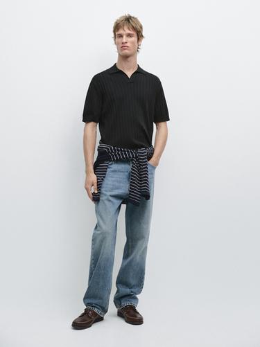 Pull polo en maille tressée - Bleu marine de Zara - Image 0