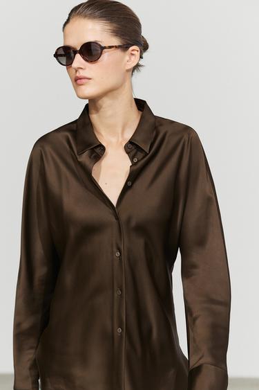 Flowing satin shirt — Toffee 2