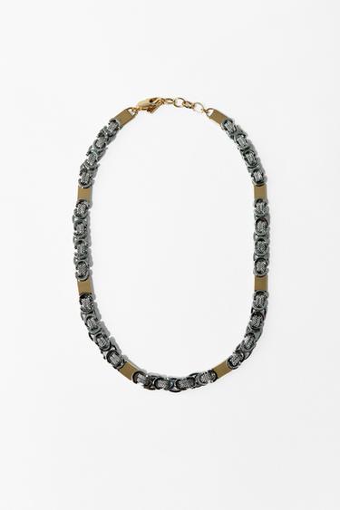 ENGRAVED PIECE CHAIN COMBINATION NECKLACE - Gold / Silver by Zara