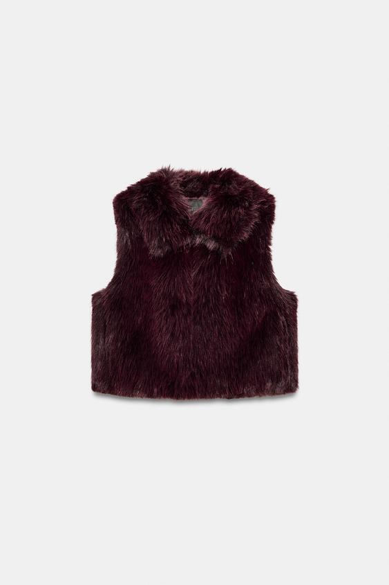 FAUX FUR WAISTCOAT - Wine by Zara - Image 0
