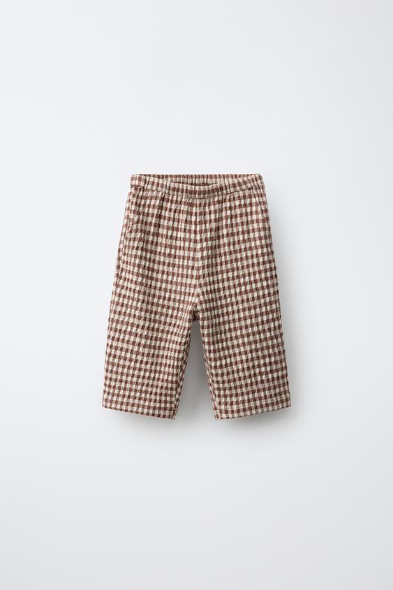 GINGHAM BAGGY TROUSERS - Brown by Zara - Image 0