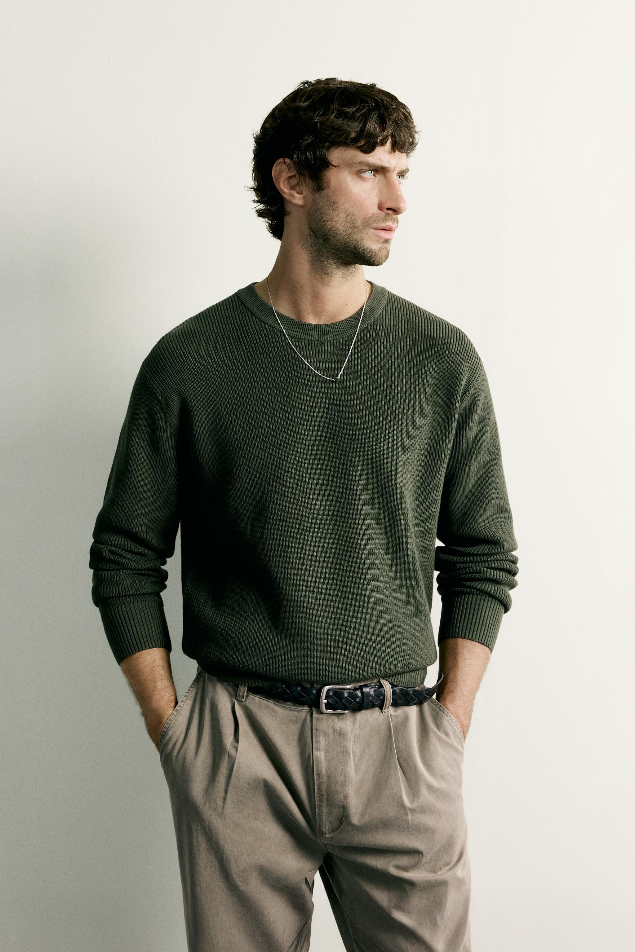 REGULAR FIT KNIT SWEATER — Green